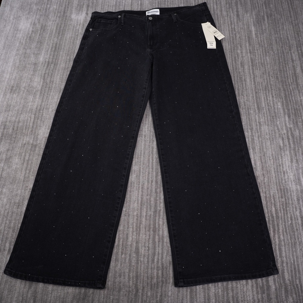 No Boundaries Wide Leg Jeans Women XL 16-18 Black NEW Rhinestone High Rise